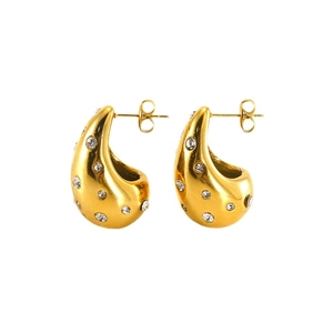 Boucles d'oreilles virgule dorées avec cristaux étincelants, design goutte pour femme