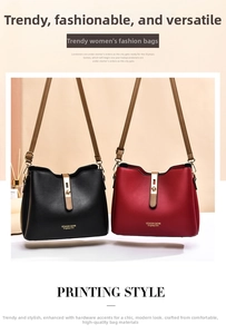 Detail of trendy PU leather crossbody bags with sleek metal locks in black and red colors