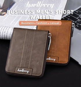 Business men short wallets in dark and light brown leather with secure metal zipper
