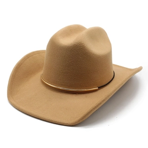 Classic camel western cowboy hat in wool felt with gold buckle decorative band