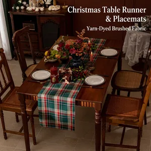 Christmas Table Runner Red Green Plaid Brushed Polyester Flannel Fabric Holiday Dinner Party Rectangular Table Decor