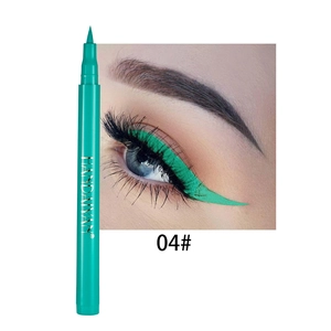 Detail of green waterproof eyeliner pen shade 04 and wing eyeliner makeup look