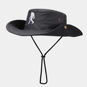 Detailed close-up of Sasquatch embroidery and metal vents on outdoor tactical sun hat