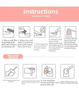 Detailed instructions for applying and removing French-style press-on nail patch sets