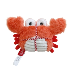 Orange plush crab catnip toy with crinkle texture and rope for kittens to play and chew