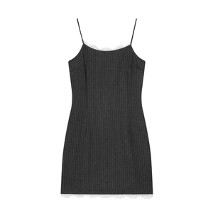 Abito Corto A Righe Sottili Da Donna Silhouette Aderente Senza Maniche Scollo A U Pizzo Bianco Elegante
