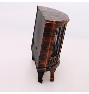 Side view of retro copper electric fireplace heater with mesh cover and simulation flames