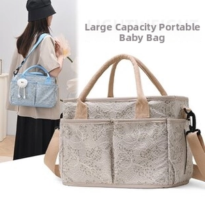 Lace embroidered tote bag with reinforced handles and adjustable strap for multi-scene use
