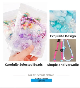 DIY bead set with polymer clay discs, alphabet beads and acrylic charms in a pouch