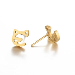 Cute golden cat ear stud earrings made of stainless steel with minimalist animal design