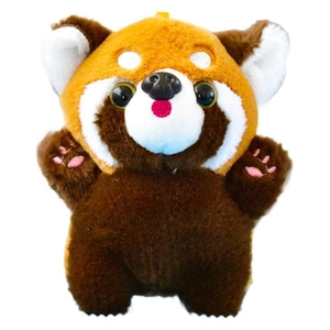 Adorable porte-clés en peluche petit panda roux avec fourrure douce et expression vive