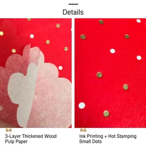 Three-layer thickened wood pulp red napkins with gold foil polka dots and ink printing