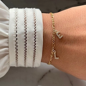 Initial Letter Pendant Bracelet For Women Stainless Steel 14K Gold Plated Curb Figaro Snake Paperclip Chain Alphabet Jewelry