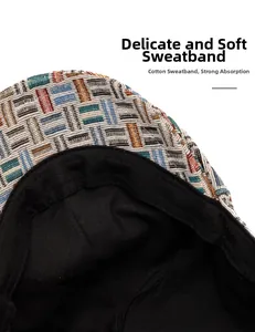 Detail shot of the cotton inner sweatband and colorful jacquard weaving of the beret cap