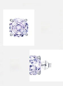 Detailed macro view of S925 sterling silver earrings with purple 5A cubic zirconia studs