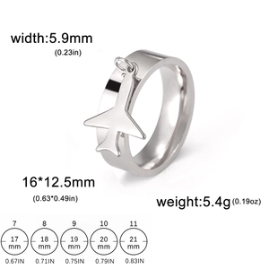 Hip hop stainless steel ring with plane pendant and sizing chart from 7 to 11