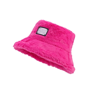 Bob rose fuchsia en peluche pour femme avec patch lettre 'MAKE IT HAPPEN' chic