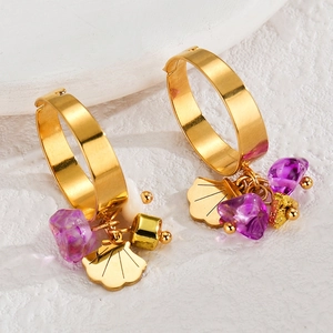 Titanium Steel Open Ring For Women Niche Design Purple Crushed Stone Shell Pendant Adjustable Gold Finger Ring Jewelry Gift