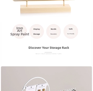 Detail of white iron jewelry rack with multi-tier hooks and wooden base for earrings