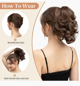 Step-by-step tutorial for wearing the brown curly claw clip ponytail extension