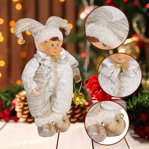 Christmas elf gnome ornament in champagne gold with sequined fabric and bell details