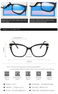 Detailed size specifications for vintage cat-eye TR90 and metal anti-blue light glasses
