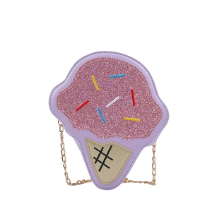 Cute ice cream shaped crossbody bag with pink sequins and a golden chain strap
