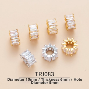 Detailed view of 10mm brass spacer beads with micro-pave zircon for DIY jewelry making