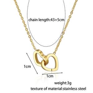 Minimalist double heart interconnected gold necklace in durable stainless steel