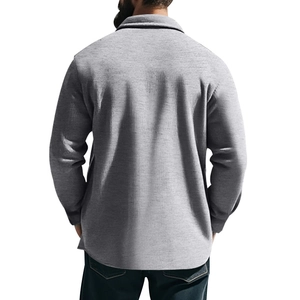 Back view of a casual grey men's lapel jacket featuring smooth shoulder lines and premium texture