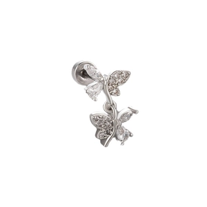 Boucles d'oreilles en acier titane avec vis et doubles papillons en cristal scintillant