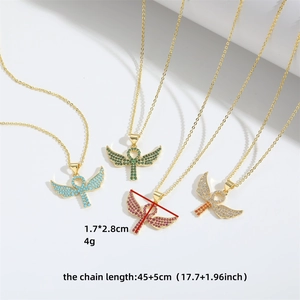 Hip hop angel wing Ankh cross necklace set with zircon in four vibrant colors