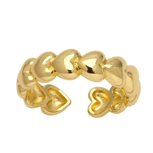 Anello aperto regolabile placcato oro 18k con design a cuori e stelle collegati