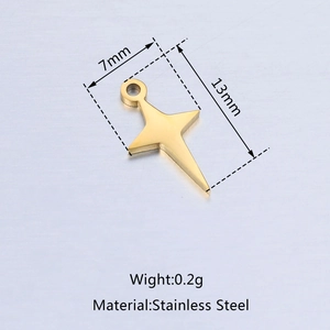 Polished golden stainless steel cross pendant with 13mm by 7mm dimensions and 0.2g weight