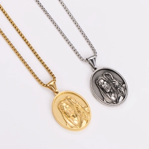 Classic religious portrait necklaces in gold and silver finish with square link chain