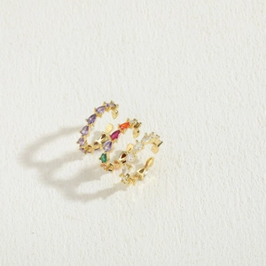 Adjustable 14K gold plated rings set with colorful marquise-cut zircon stones
