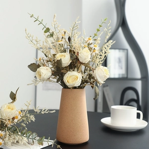 Artificial Rose Daisy Flower Bouquet Satin Cloth Vintage Burnt Edge Home Table Decor Wedding Party Realistic