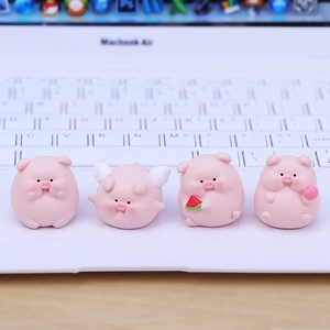 Set of four cute pink resin pig figurines for car dashboards and desk decoration