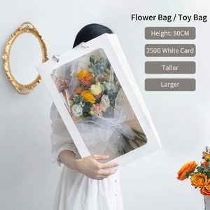 Portable Flower Packaging Bags With Transparent PVC Window Cardstock Gift Wrap Handheld Tote For Bouquets Toys Elegant