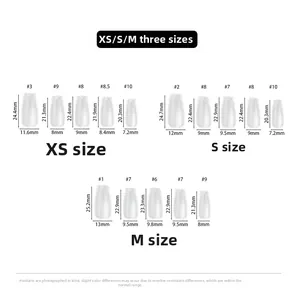 Size chart showing XS, S, and M dimensions for pink cat-eye press-on nails in millimeters
