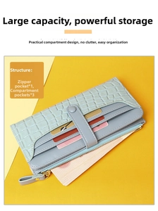 Detailed interior of a light blue crocodile embossed long wallet with multiple card slots