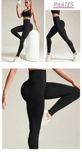 Détail du legging de yoga sans couture noir taille haute avec texture gainante