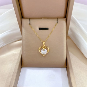 Heart Pendant Necklace Gold Plated Stainless Steel Chain Copper Micro Paved Zirconia Clavicle For Women Elegant Jewelry