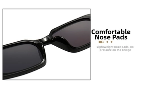 Detail of integrated nose pads on black square sunglasses showing lightweight comfort