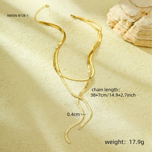 Detail view of gold titanium steel flat snake chain with size and weight parameters