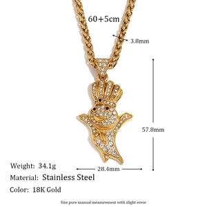 18K gold plated stainless steel hip hop chef pendant necklace with sparkling rhinestones