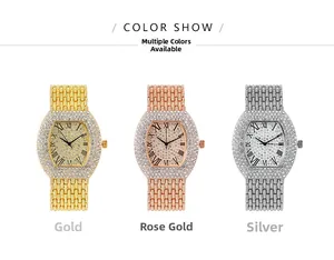 Detailed color show featuring tonneau-shaped rhinestone quartz watches for women.