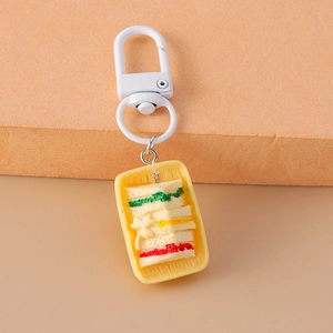 Detailed view of creative sandwich keychain with colorful multi-layer food simulation
