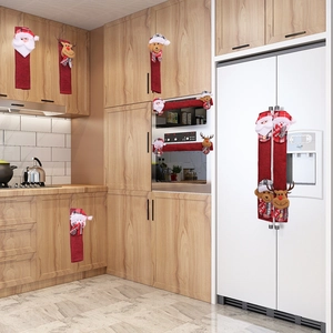 8-piece Christmas refrigerator handle covers set featuring festive reindeer and snowman doll