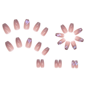 Short ballet aurora glitter press-on nails with pink gradient and holographic accents